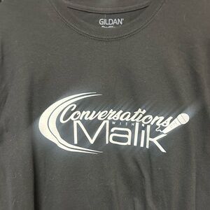 Black 'Conversations with Malik' Podcast Men's Black White Mic T Shirt